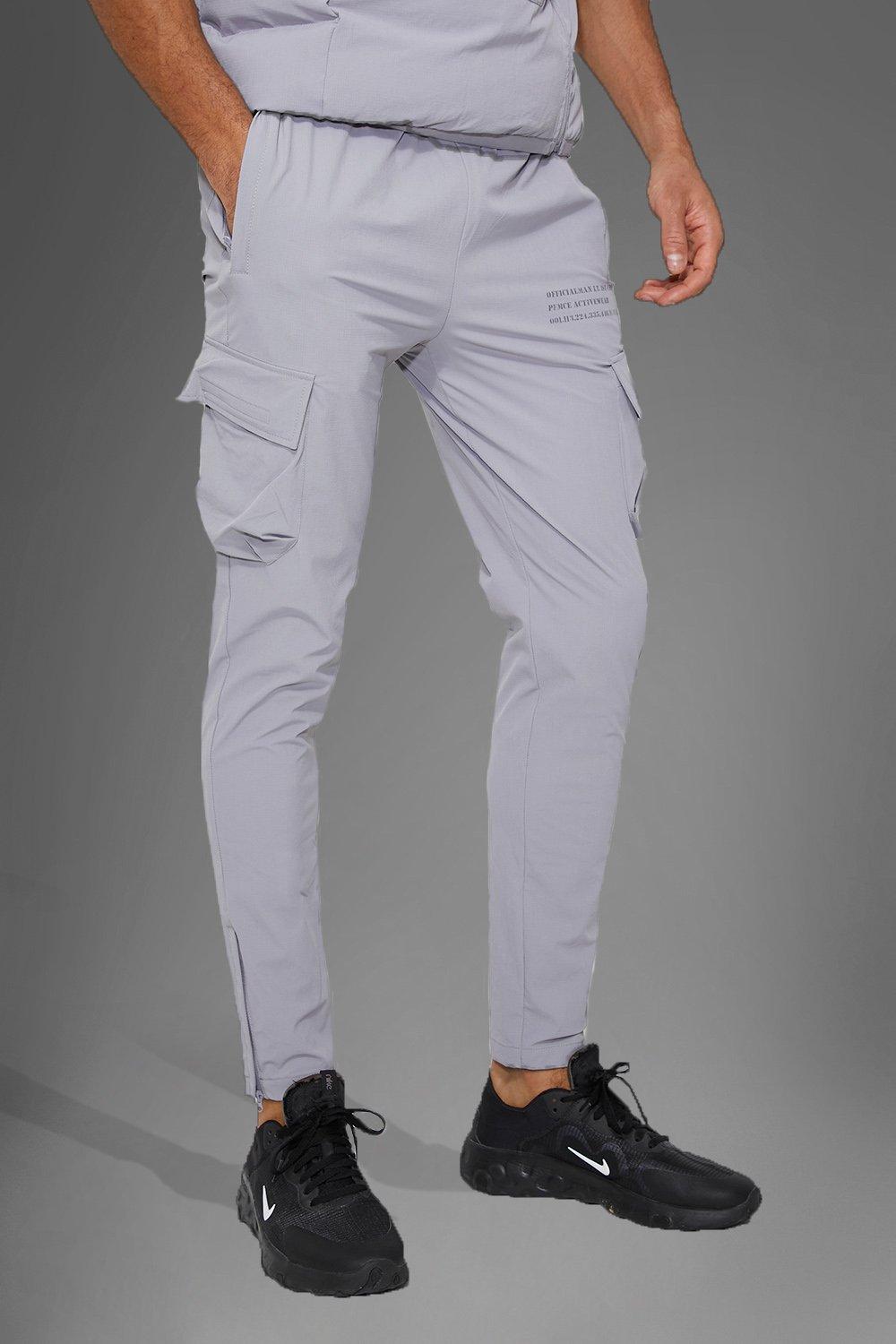 Mens Grey Man Active Gym Technical Tapered Cargo Jogger, Grey